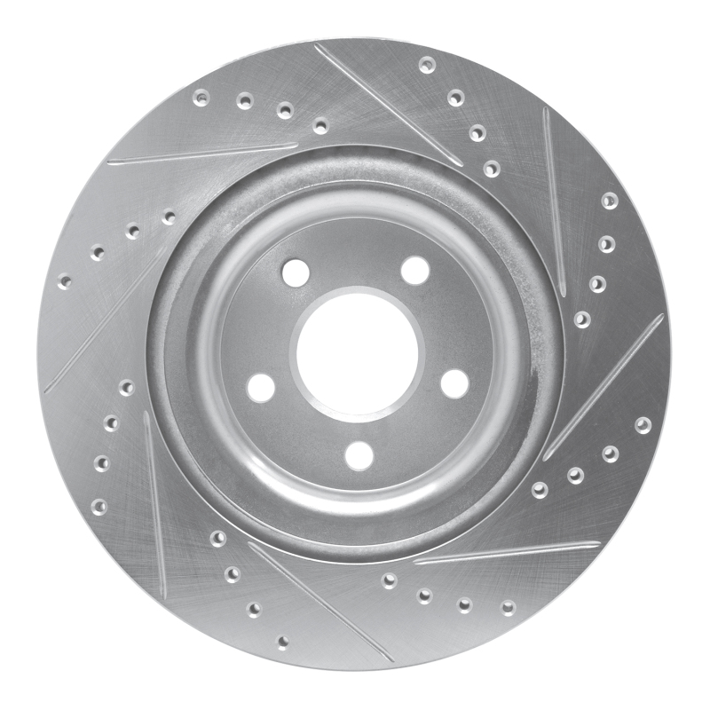 Jaguar F-Type Brake Rotor (1) - Rear Left - R1 Concepts - Drilled & Slotted - Silver - `14-`21